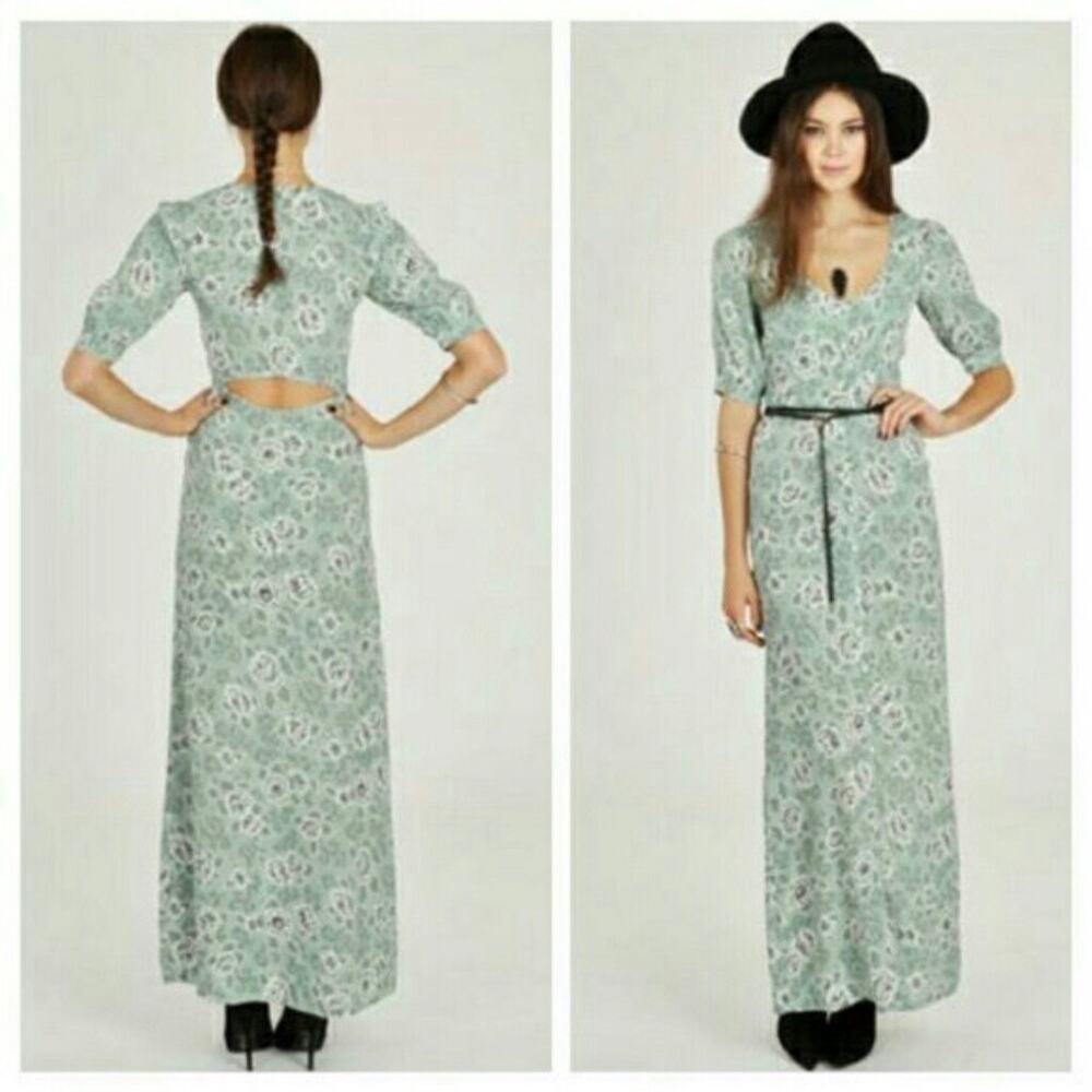 For Love And Lemons Green Floral Maxi Dress. L fits like M.